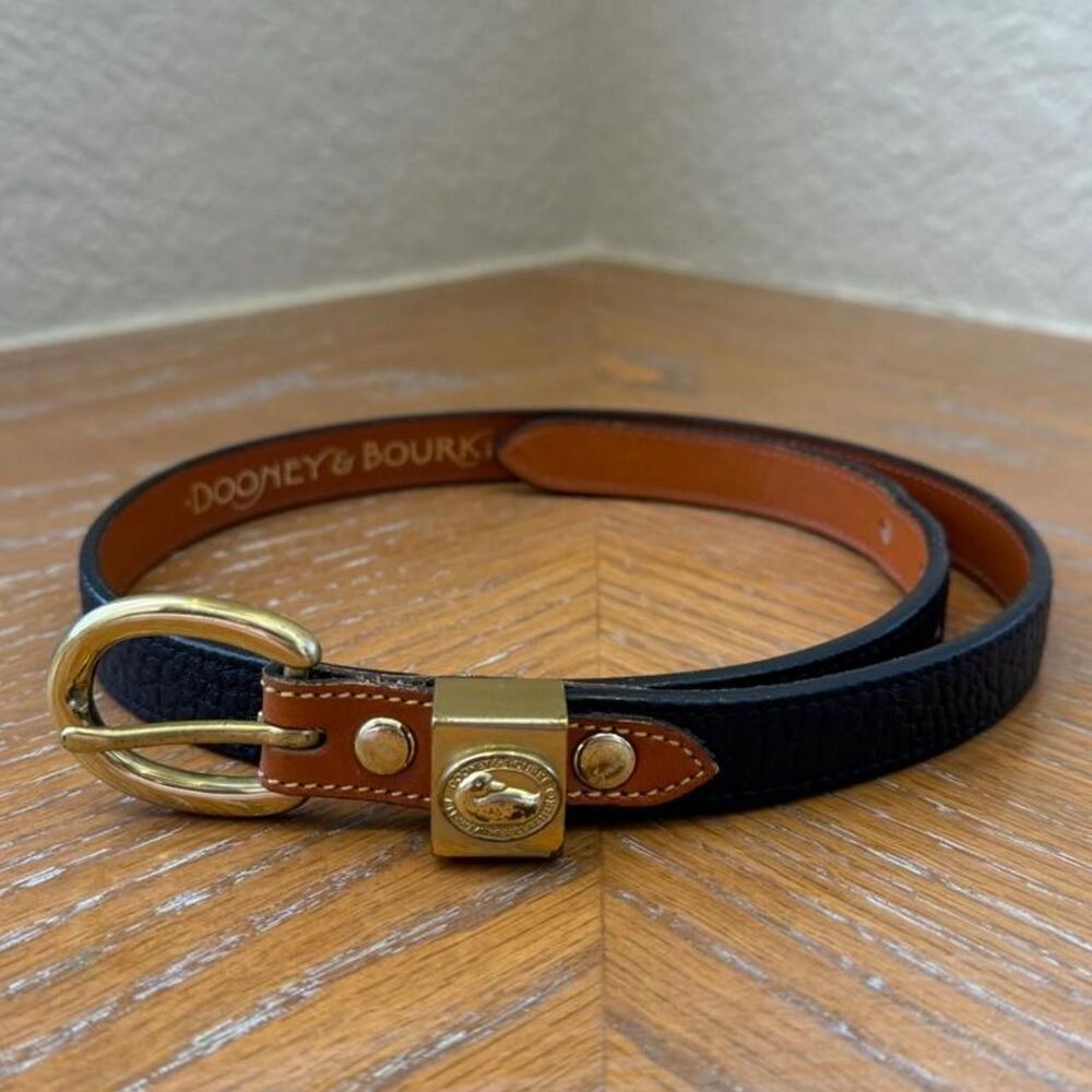Vintage Dooney & Bourke Black & Brown Leather Gold Brass Belt
